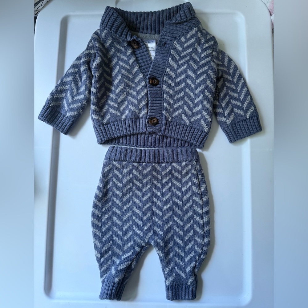 Carter's Blue Chevron Knit Baby Outfit